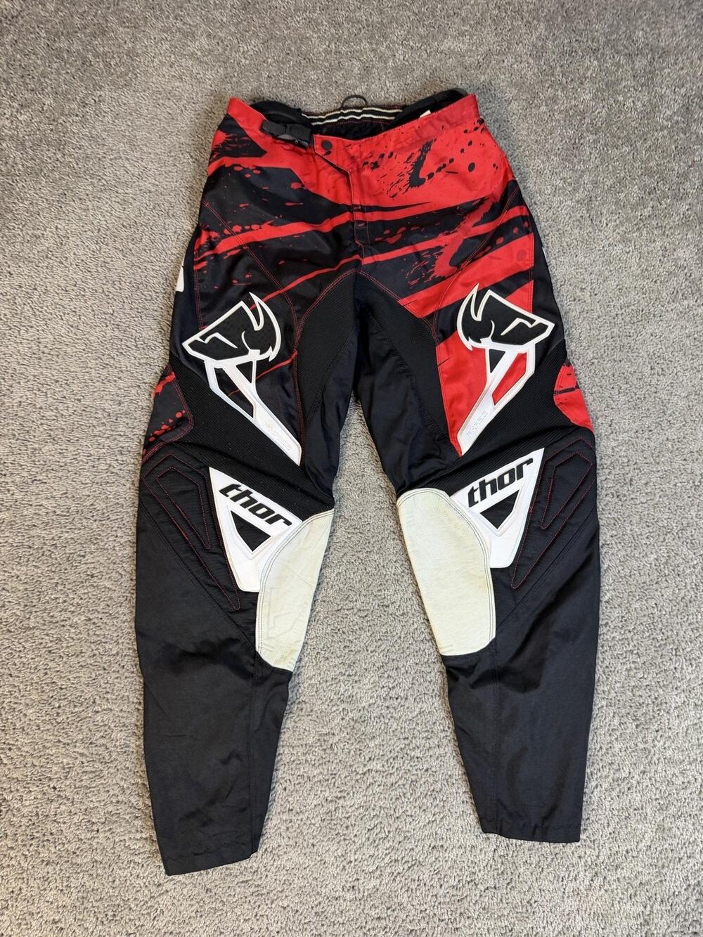 Thor Pants Mens L 34 Waist Black Red Motocross Padded MX Polyester Nylon